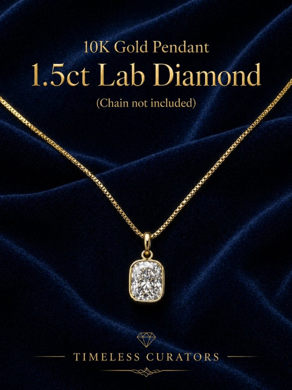 Lab Diamond Pendant 1.5ct, 10K Gold Diamond Necklace Pendant, Cushion Cut
